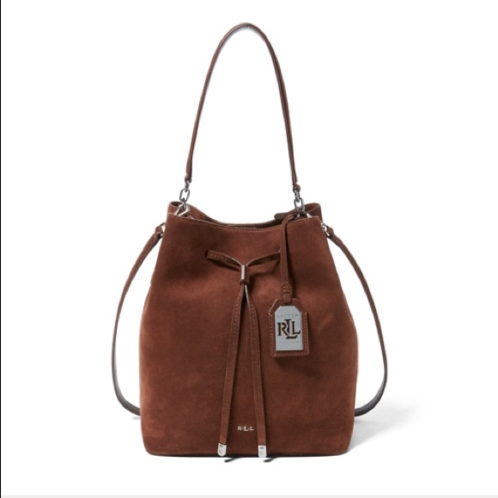 Ralph Lauren Brown Suede Debby Drawstring Bag